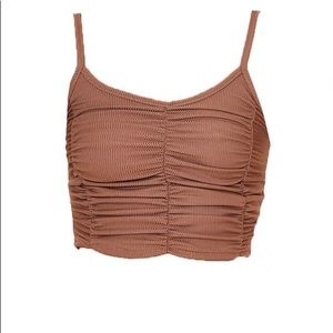 PrettyLittleThing-Chocolate Rib Extreme Ruched Crop Top